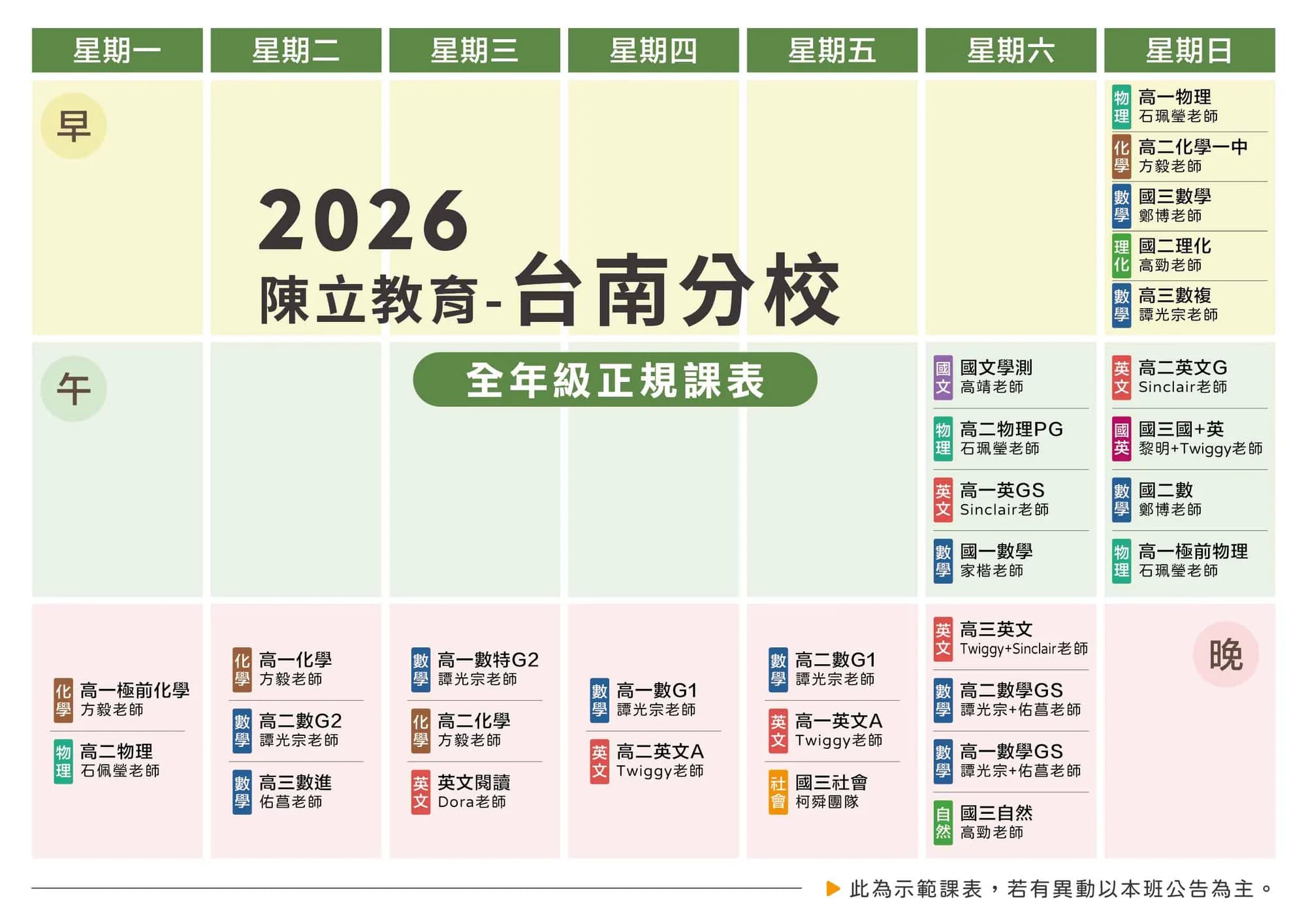 台南分校 課表